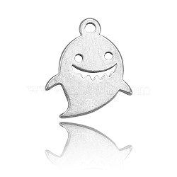 304 Stainless Steel Charms, Cartoon Style, Shark shaped, Stainless Steel Color, 12x10x1mm, Hole: 1mm(STAS-CJ0002-04)