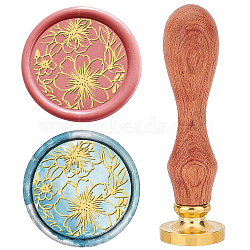 Brass Wax Seal Stamps with Rosewood Handle, for DIY Scrapbooking, Flower, 25mm(AJEW-WH0412-0111)