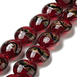 Handmade Gold Sand Lampwork Beads Strands, Flat Round, Dark Red, 21x11mm, Hole: 1.2mm, about 18pcs/strand, 13.98 inch(35.5cm)(LAMP-C008-03A)