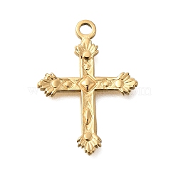 PVD Vacuum Plating 201 Stainless Steel Pendants, Cross Charm, Real 18K Gold Plated, 25x18x2mm, Hole: 2mm(STAS-C111-41G)