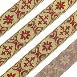 Ethnic Style Polyester Jacquard Ribbon, Garment Accessories, Flower & Cross Pattern, Red, 1-1/4 inch(33mm)(OCOR-WH0079-19B)