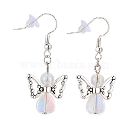 Angel Dangle Earrings, with Transparent Acrylic Beads, Alloy Beads, Brass Earring Hooks and Plastic Ear Nuts, Clear AB, 40mm, Pin: 0.6mm(X-EJEW-JE04338-01)