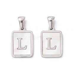 304 Stainless Steel Pave Shell Pendants, Rectangle Charm, Stainless Steel Color, Letter L, 17.5x12x1.5mm, Hole: 3x5mm(STAS-G327-01P-L)