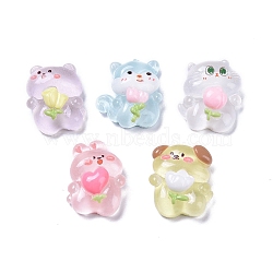 Luminous Cute Animal Translucent Resin Decoden Cabochons, Glow in the Dark Rabbit & Dog & Cat Shape, Mixed Shapes, Mixed Color, 22~23x16~20x9.5~10.5mm(RESI-B024-05)