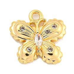 Brass Micro Pave Clear Cubic Zirconia Pendants, Flower, Golden, 11.5x11.5x2.6mm, Hole: 1mm(KK-U015-11G)