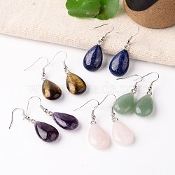 Natural & Synthetic Mixed Stone Teardrop Dangle Earrings, with Platinum Plated Brass Findings, 41mm, Pin: 0.7mm(EJEW-J089-M)