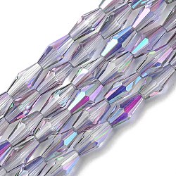 Transparent Electroplate Glass Beads Strands, Half Rainbow Plated, Faceted, Bicone, Lilac, 8x4mm, Hole: 0.8mm, about 66~68pcs/strand, 22.83''(58cm)(GLAA-K064-05A-HR01)