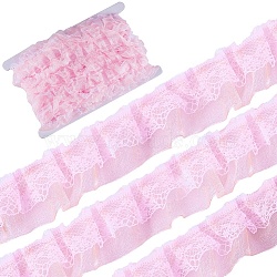 12.5 Yards Double Layers Polyester Lace Trim, Pleated Ribbon, for Garment Accessories, Pink, 1~1-1/8 inch(25~28mm)(OCOR-GF0003-11A)