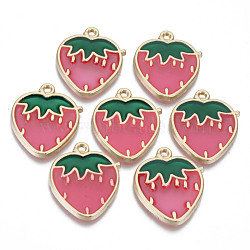 Transparent Epoxy Resin Pendants, with Alloy Findings and Enamel, Cadmium Free & Lead Free, Strawberry, Light Gold, Hot Pink, 27x22x2mm, Hole: 1.8mm(X-RESI-T047-02KC-02-RS)