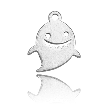 304 Stainless Steel Charms, Cartoon Style, Shark shaped, Stainless Steel Color, 12x10x1mm, Hole: 1mm