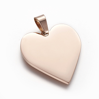Ion Plating(IP) 304 Stainless Steel Stamping Blank Tag Pendants, Heart, Rose Gold, 25x23.5x1.4mm, Hole: 4x7mm