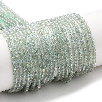 Electroplate Transparent Glass Beads Strands, Rainbow Plated, Faceted Round, Pale Green, 2mm, Hole: 0.7mm, about 184~187pcs/strand, 14.45''(36.7cm)