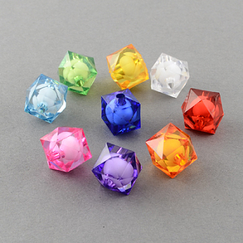Transparent Acrylic Beads, Bead in Bead, Faceted Cube, Mixed Color, 8x7x7mm, Hole: 2mm, about 2000pcs/500g