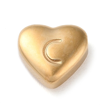 201 Stainless Steel Beads, Golden, Heart, Letter C, 7x8x3.5mm, Hole: 1.5mm