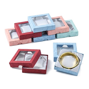 Cardboard Bracelet Boxes, for Bracelet & Bangle, Square, Mixed Color, 9x9x2cm