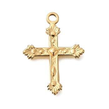 PVD Vacuum Plating 201 Stainless Steel Pendants, Cross Charm, Real 18K Gold Plated, 25x18x2mm, Hole: 2mm