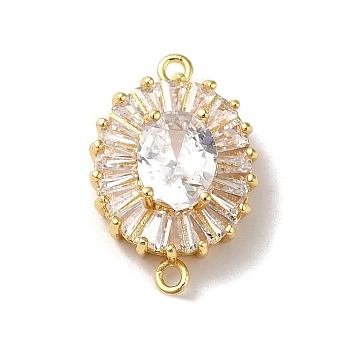 Brass Pave Clear Glass Rhinestone Connector Charms, Oval, Real 18K Gold Plated, 19x13x6mm, Hole: 1.4mm