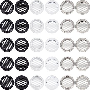 CHGCRAFT 30Pcs 3 Colors 201 Stainless Steel Round Mesh Lid, for Cabinet Ventilation, Heat Dissipation, Wall Ceiling Bathroom Office Kitchen, Mixed Color, 62x10mm, Inner Diameter: 52.5mm, 10pcs/color