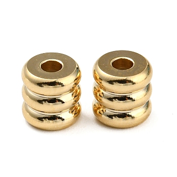 201 Stainless Steel Bead, Grooved Beads, Column, Real 18K Gold Plated, 6x6mm, Hole: 2mm