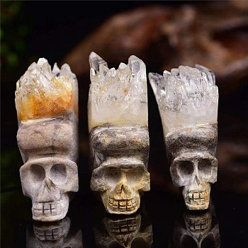 Natural Quartz Crystal Skull Display Decorations, Figurine Home Decoration, Reiki Energy Stone for Healing, 50~70mm