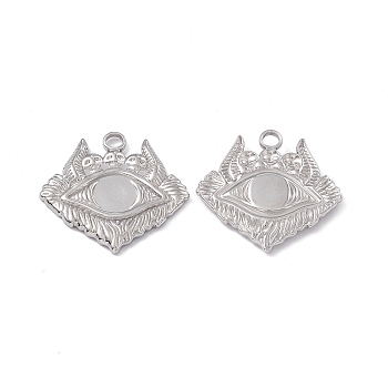 304 Stainless Steel Pendants, Eye with Skull Charm, Stainless Steel Color, 23.5x25x2mm, Hole: 2.8mm