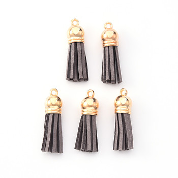 Faux Suede Tassel Pendant Decorations, with CCB Plastic Cord Ends, Light Gold, Slate Gray, 33~35x10mm, Hole: 2.5mm