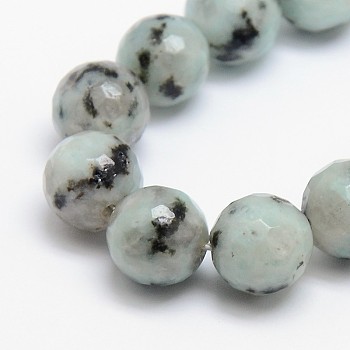 Natural Sesame Jasper/Kiwi Jasper Beads Strands, Round, Faceted, 12mm, Hole: 1mm, about 32pcs/strand, 15.5 inch