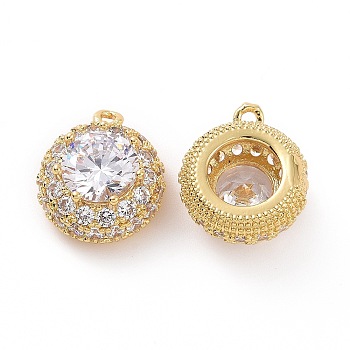 Brass Micro Pave Clear Cubic Zirconia Pendants, Half Round Charm, Real 18K Gold Plated, 15.5x13x7.5mm, Hole: 1.5mm