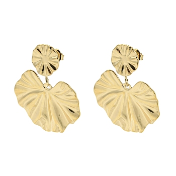 304 Stainless Steel Dangle Stud Earrings, Leaf, Real 14K Gold Plated, 39.5x30mm