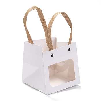 210g Rectangle Kraft Paper Bags, with Nylon Handles and Transparent Windows, for Gift Bags and Shopping Bags, White, 12x12x1cm