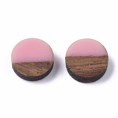 10mm Pink Flat Round Resin+Wood Cabochons