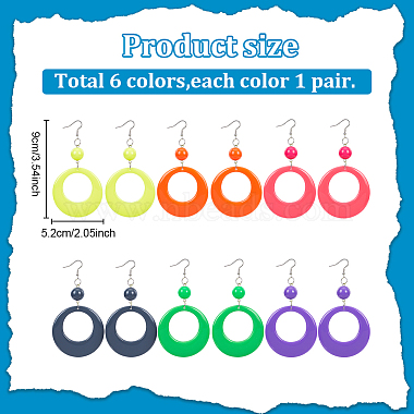 6 Pairs 6 Colors Donut Resin Dangle Earrings with Iron Pins for Women(EJEW-AN0004-14)-2