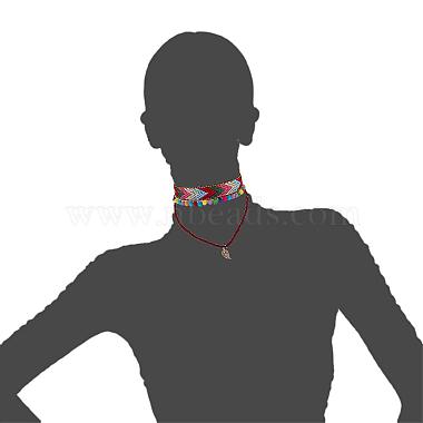 Woven Cloth Choker Two-Tiered Necklaces(NJEW-N0059-076)-4