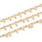3.28 Feet Handmade Glass Beaded Chains, with Brass Eye Pins, Golden, Soldered, Round, Faceted, PeachPuff, 2.5x2x0.4mm, Beads: 2.5x5mm(X-CHC-K008-B10)