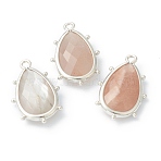 Natural Sunstone Pendants, with Platinum Brass Edge, Faceted, Teardrop, 22.5x14x5.5mm, Hole: 1.6mm(G-B009-02P-C)
