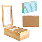 1Pc 4 Grids Rectangle Wood Food Card Storagge Boxes with Visible Window, with 300 Sheets Paper Sticky Note Pads and 1Pc Paper Index Card, Mixed Color, Box: 25.6x15x10cm(AJEW-DC0003-95)
