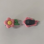 Plastic Shoelace Charms, Detachable Buckle Clips, Flower with Leaf, Pink, 27x17.5x15mm(KY-WH0045-28)
