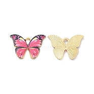 Alloy Enamel Pendants, Light Gold, Cadmium Free & Nickel Free & Lead Free, Butterfly Charm, Hot Pink, 15x21.5x1.5mm, Hole: 2x3mm(PALLOY-M200-01LG-E)