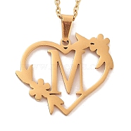 Vacuum Plating 201 Stainless Steel Pendant Necklaces, Letter M, 12.28 inch(31.2cm)(NJEW-R267-02M-G)