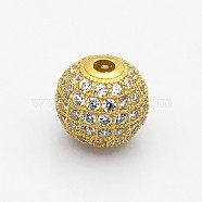 CZ Brass Micro Pave Grade AAA Clear Color Cubic Zirconia Round Beads, Cadmium Free & Nickel Free & Lead Free, Golden, 8mm, Hole: 1.7mm(KK-O065-8mm-05G-NR)