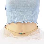Summer Jewelry Waist Bead, Mixed Stone Chips & Glass Seed Beaded Body Chain, 7 Chakra Bikini Jewelry for Woman Girl, Golden, 31.50~31.69 inch(80~80.5cm)(NJEW-C00027-08)