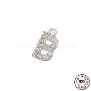 Real Platinum Plated Rhodium Plated 925 Sterling Silver Micro Pave Clear Cubic Zirconia Charms, Initial Letter, Letter B, 9.5x5x1mm, Hole: 0.9mm(STER-P054-10P-B)