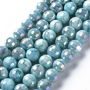 Opaque Baking Painted Glass Beads Strands, Faceted, Round, Dark Turquoise, 10x9.5mm, Hole: 1.2mm, about 45pcs/strand, 14.96''(38cm)(EGLA-N006-005D)
