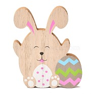 Easter Theme Natural Wood Display Decorations, Bunny with Egg, BurlyWood, 120x12x148.5mm(AJEW-P087-A03)