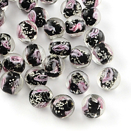 Handmade Luminous Inner Flower Lampwork Beads, Round, Black, 8mm, Hole: 1mm(LAMP-R129-8mm-10)