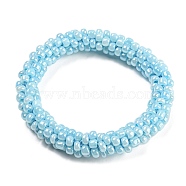 Crochet Glass Beads Braided Stretch Bracelet, Nepel Boho Style Bracelet, Plum, Inner Diameter: 1-3/4 inch(4.5cm)(BJEW-K232-01G)
