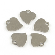 Heart 201 Stainless Steel Blank Tag Charms, Stainless Steel Color, 12.5x12x1mm, Hole: 2mm(STAS-R071-11)