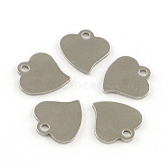 Tarnish Resistant Heart 201 Stainless Steel Blank Tag Charms, Stainless Steel Color, 12.5x12x1mm, Hole: 2mm(STAS-R071-11)