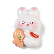 Christmas Theme Resin Cabochons, Rabbit with Gingerbread Man, White, 25x16.5x8.5mm(RESI-H162-09B)