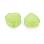 Transparent Acrylic Beads, Dyed, Heart, Lawn Green, 13.5x14x6mm, Hole: 1.5mm, about 775pcs/500g(TACR-S154-54E-06)